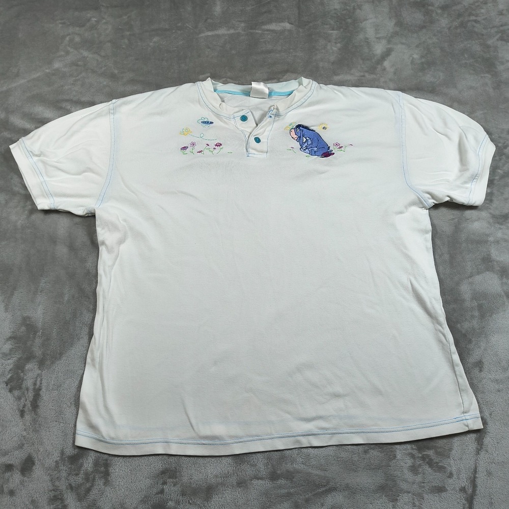 Vintage Eeyore Henley Shirt Women Large Disney Store Embroidered Winnie The Pooh